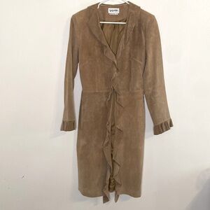 Bagatelle Vintage Size 6  Genuine Leather Trench Coat with Ruffle Detail